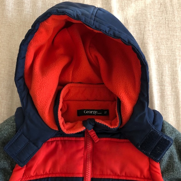 George Winter Hooded Puffer Coat Navy/Orange/Grey - Picture 4 of 5